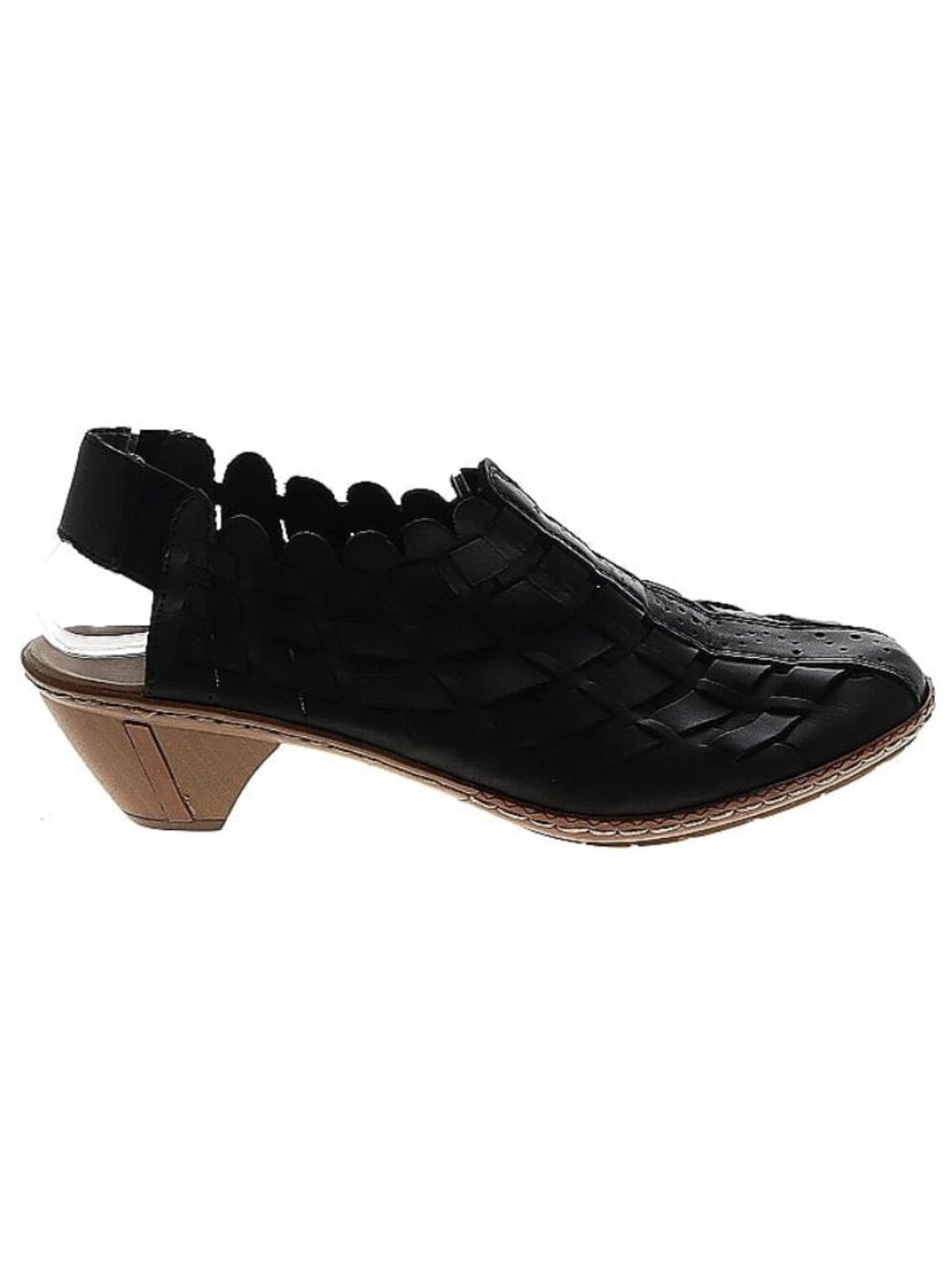 Rieker Black Leather Slingback Slouch Detail Cutout Shoes Size 39 (8.5-9)